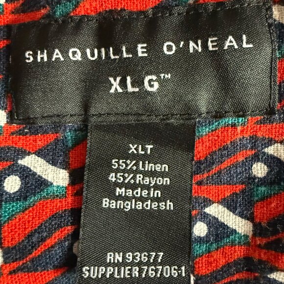 Shaquille O'Neal XLG Men's Multi Geo Linen Blend Red/Navy Woven Shirt Sz XLT NWT - Picture 5 of 8